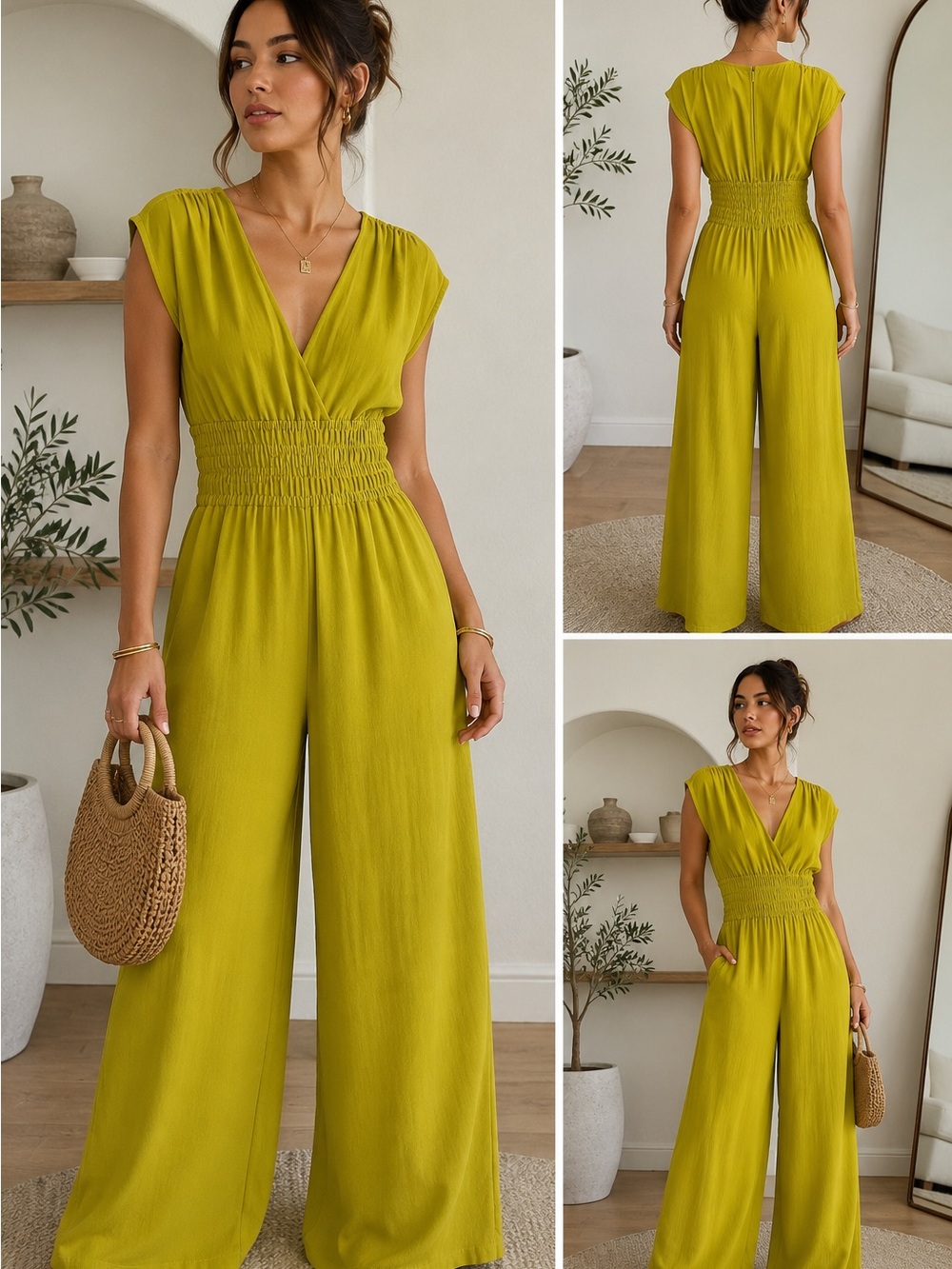 Calvin Klein Lime Green Surplice Wide Leg Jumpsuit size 4